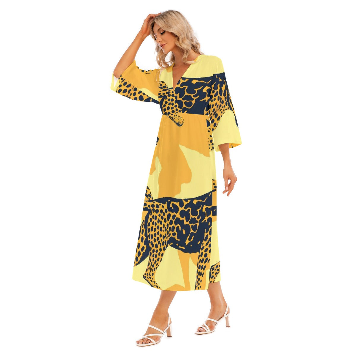 All-Over Print Women's Mid-Sleeve Long Dress