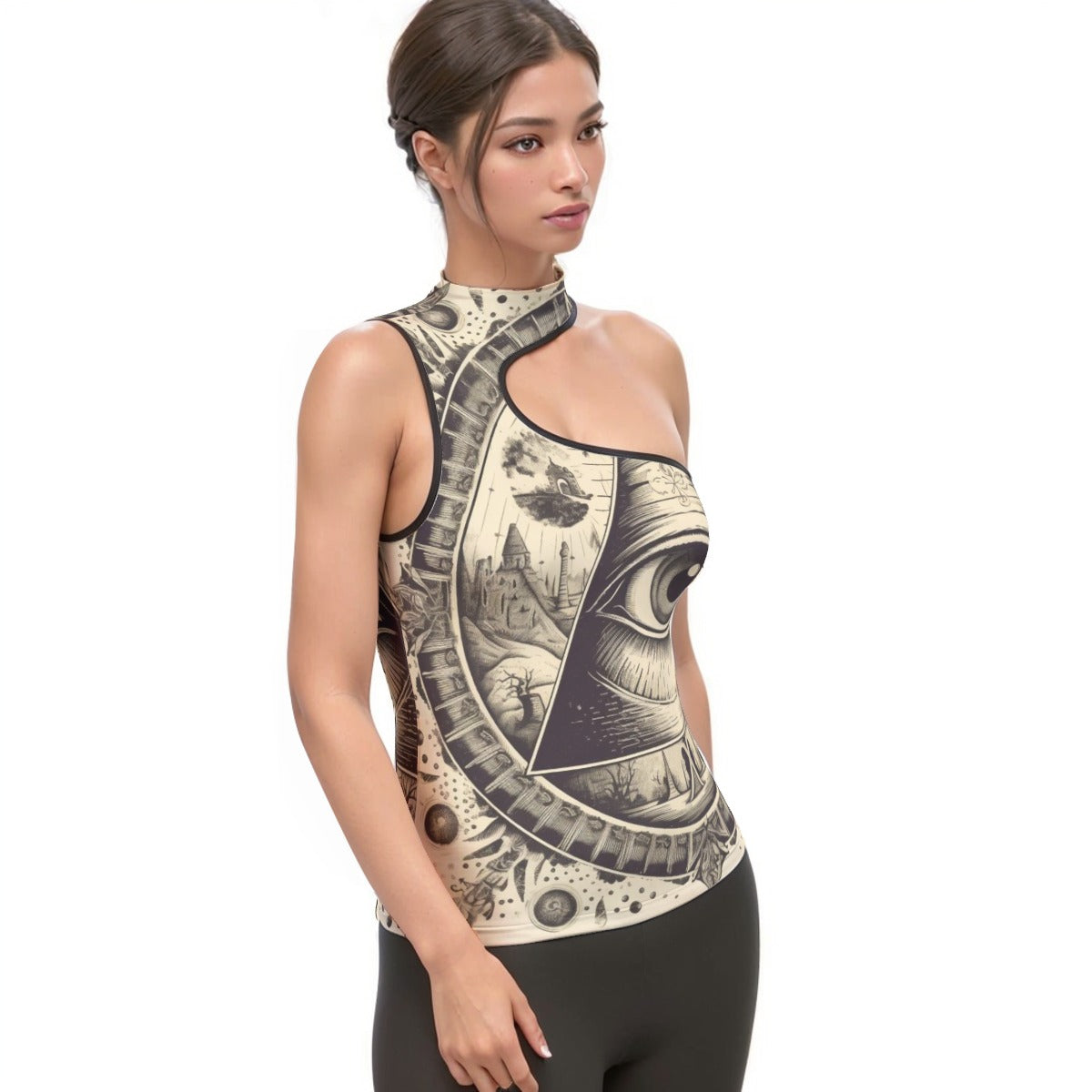 All-Over Print Women's Halter Sleeveless Asymmetrical Tank Top