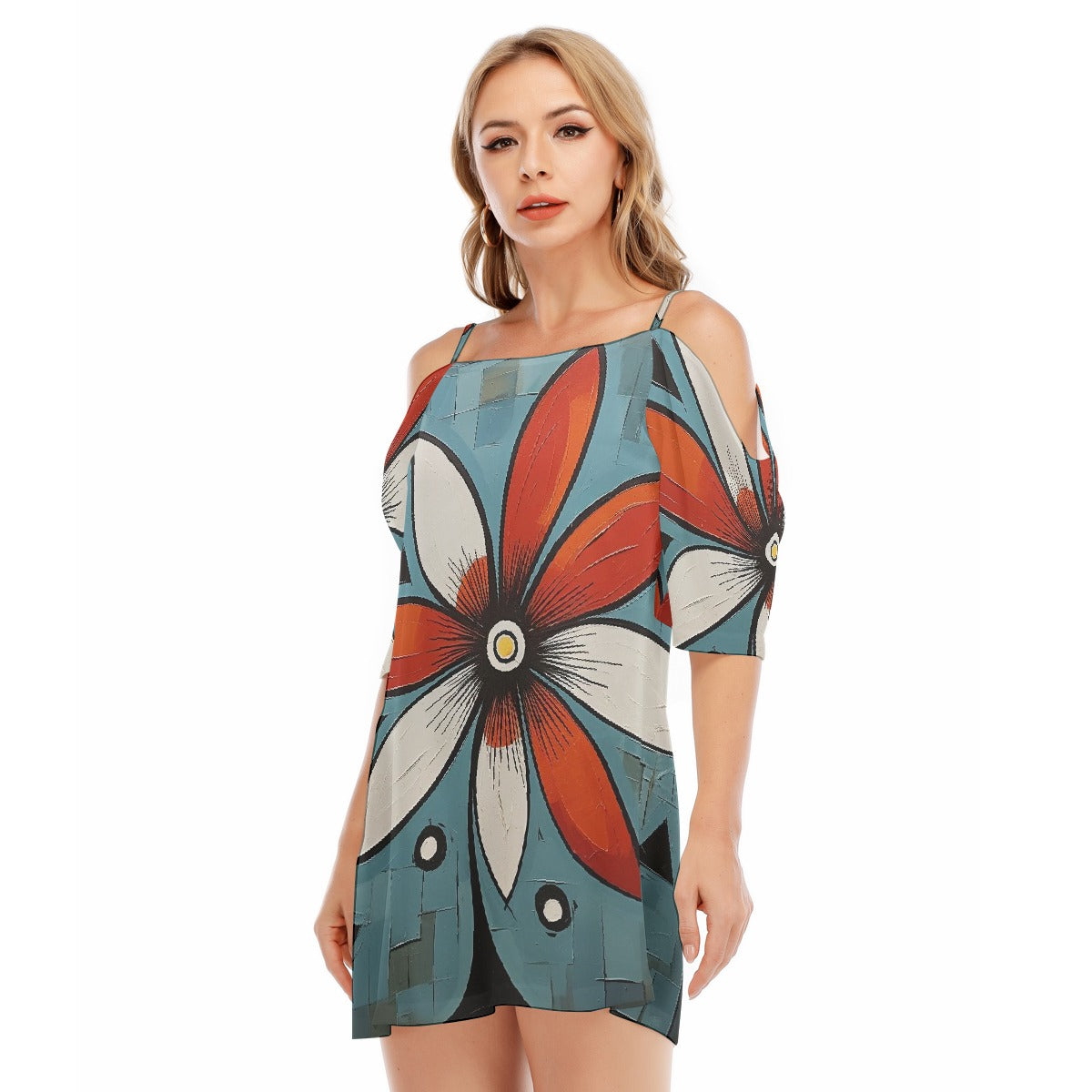 All-Over Print Women's Off-shoulder Cami Dress