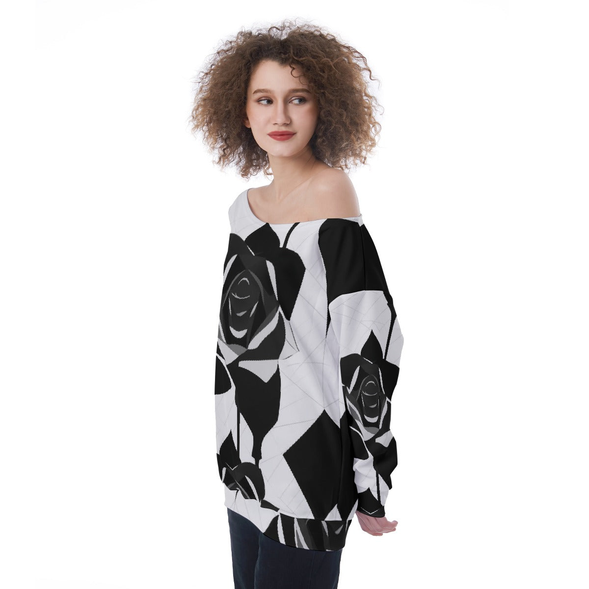 All-Over Print Oversized Women's Off-Shoulder Sweatshirt