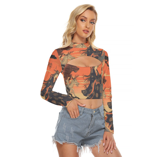 All-Over Print Women's Hollow Chest Keyhole Tight Crop Top