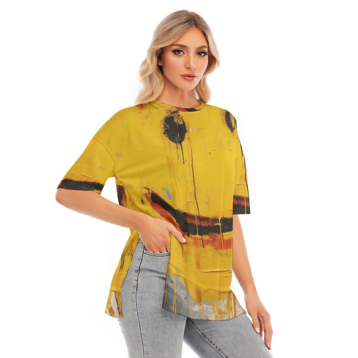 All-Over Print Women's Short Sleeves T-shirt With Hem Split