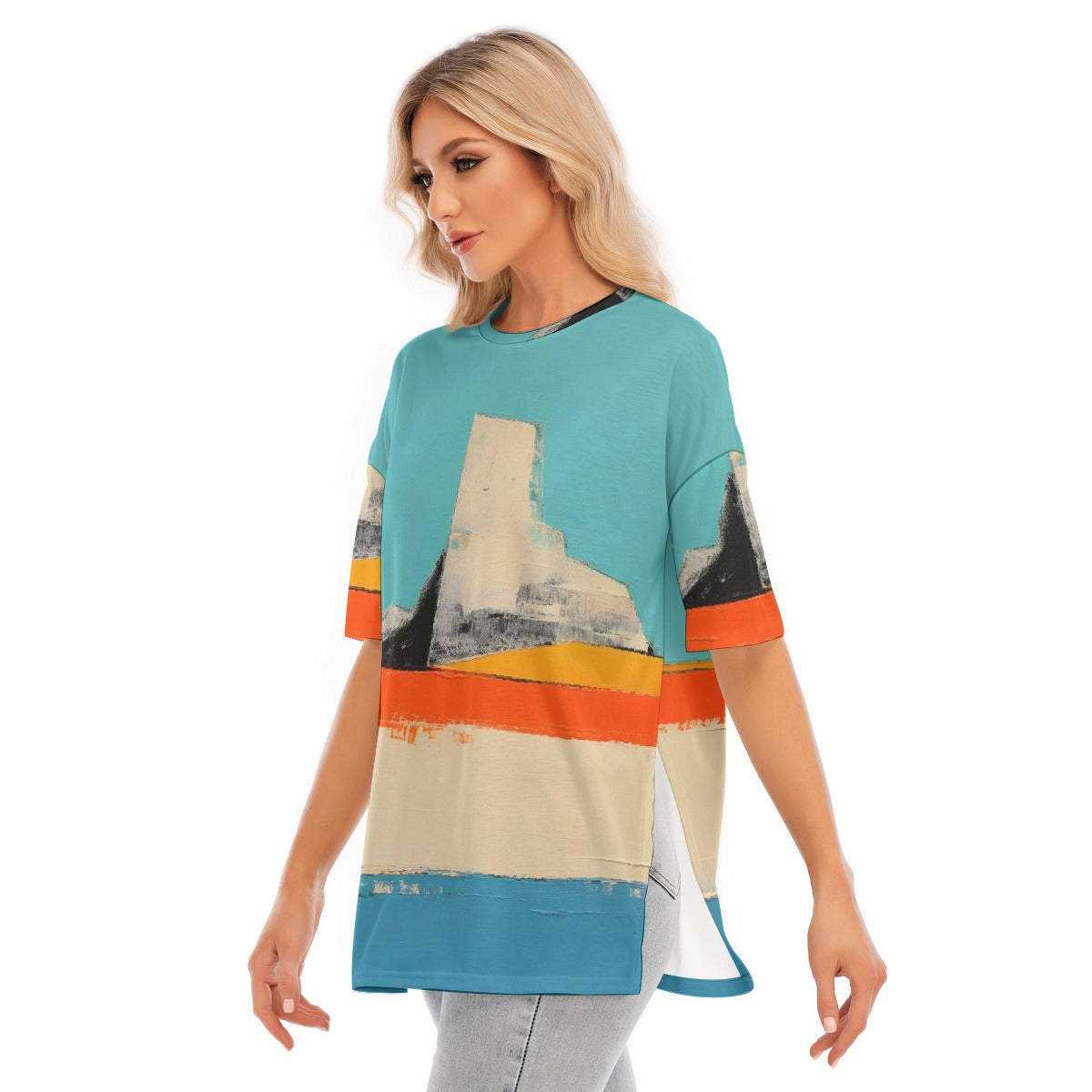 All-Over Print Women's Short Sleeves T-shirt With Hem Split