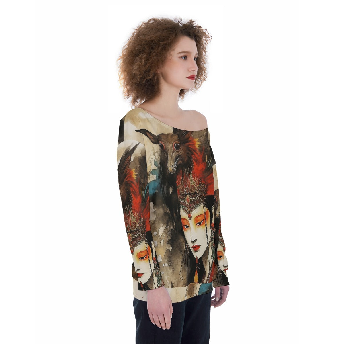 All-Over Print Oversized Women's Off-Shoulder Sweatshirt
