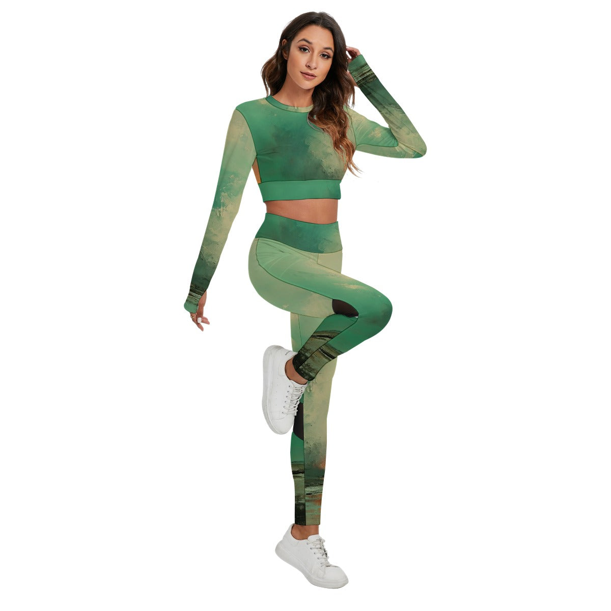 All-Over Print Women's Sport Set With Backless Top And Leggings