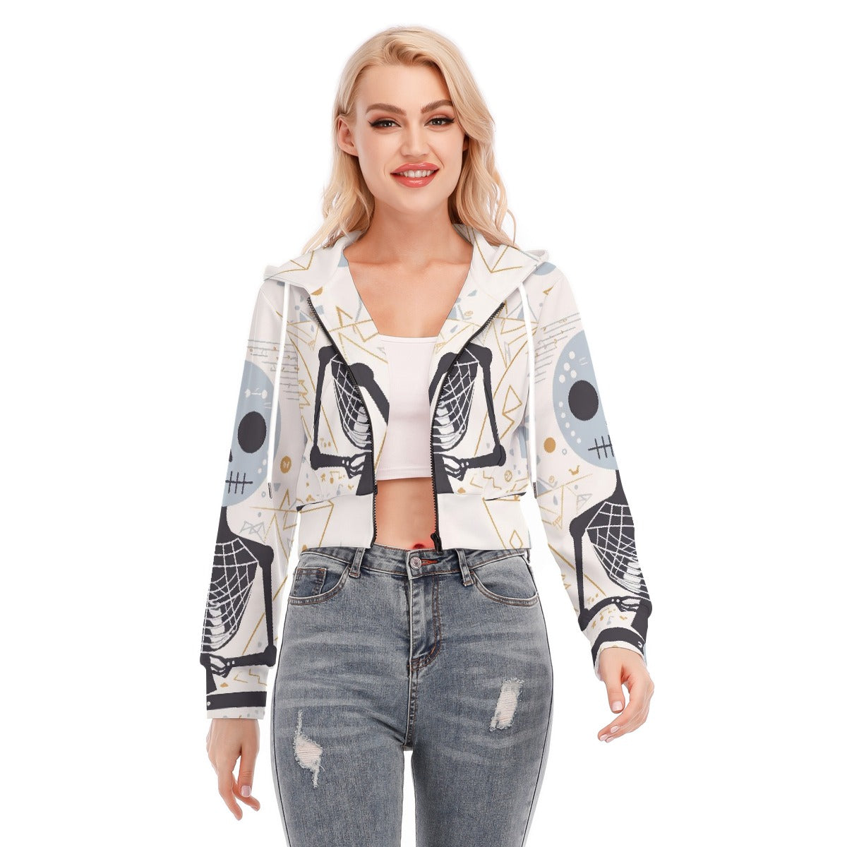 All-Over Print Women's Crop Top Hoodie With Zipper Closure