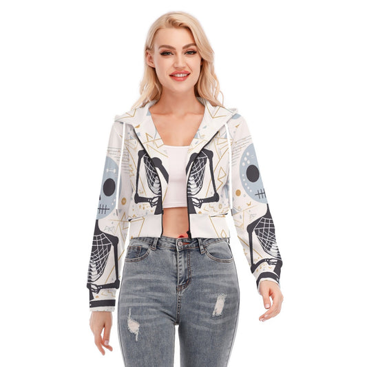All-Over Print Women's Crop Top Hoodie With Zipper Closure