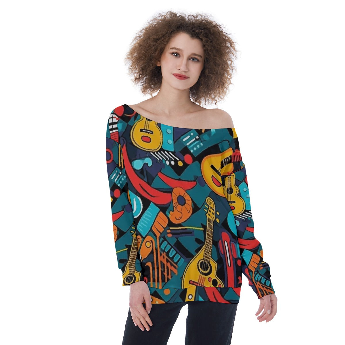 All-Over Print Oversized Women's Off-Shoulder Sweatshirt