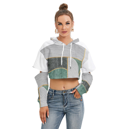 All-Over Print Women's Heavy Fleece Hoodie With Hollow Out Sleeve