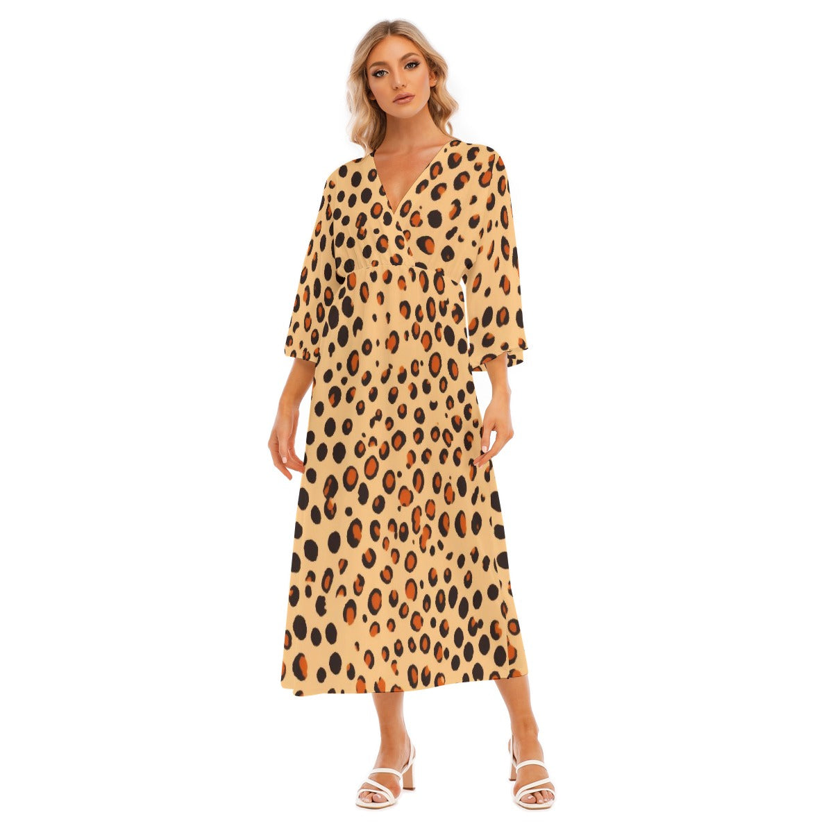 All-Over Print Women's Mid-Sleeve Long Dress