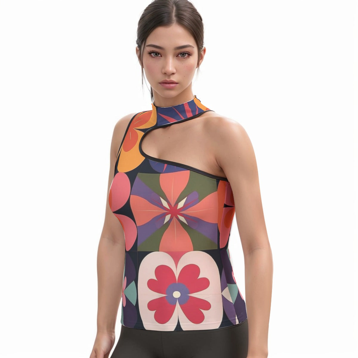 All-Over Print Women's Halter Sleeveless Asymmetrical Tank Top
