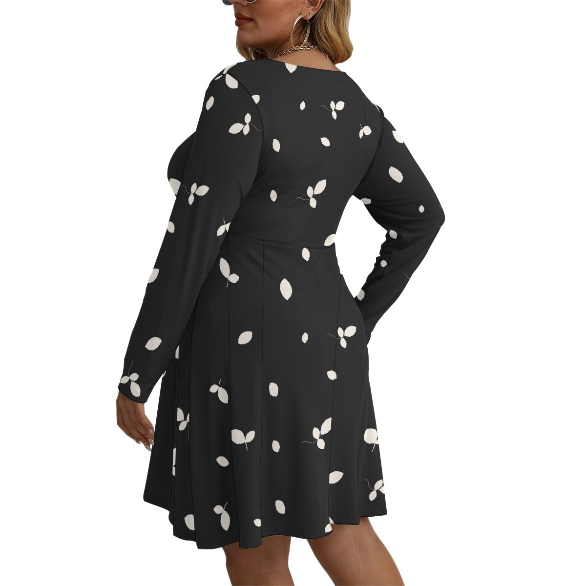 All-Over Print Women's V-neck Long Sleeve Dress(Plus Size)