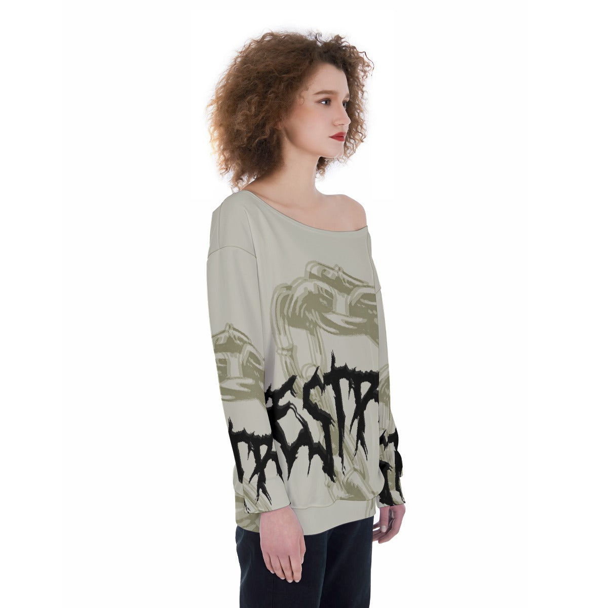 All-Over Print Oversized Women's Off-Shoulder Sweatshirt