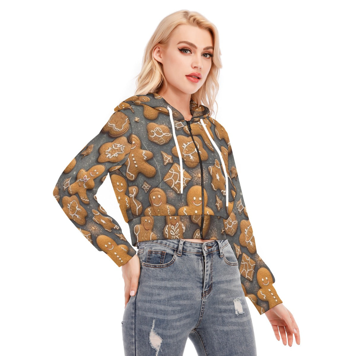 All-Over Print Women's Crop Top Hoodie With Zipper Closure