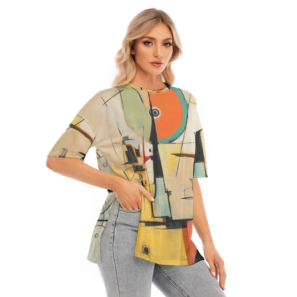 All-Over Print Women's Short Sleeves T-shirt With Hem Split