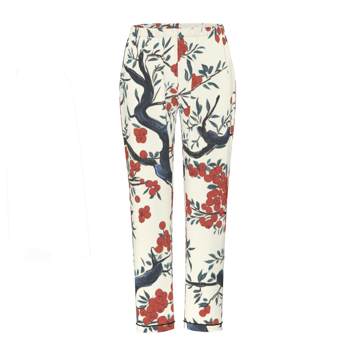 All-Over Print Women's Long Sleeve Pajama Set With Black Contrast Piping