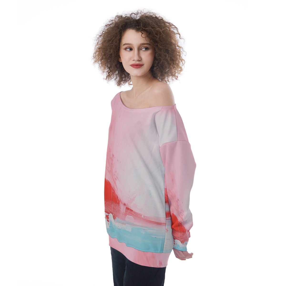 All-Over Print Oversized Women's Off-Shoulder Sweatshirt