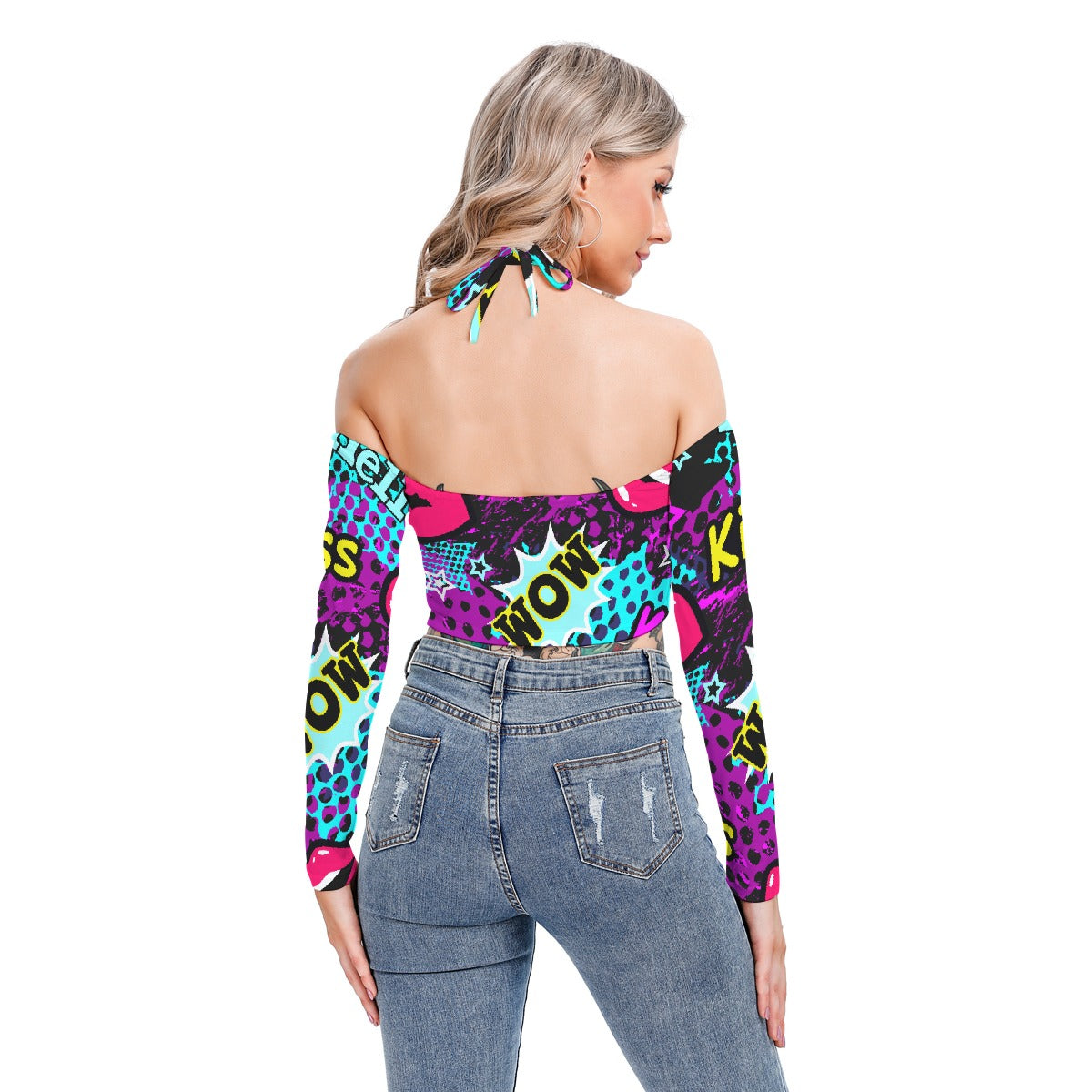 All-Over Print Women's Halter Lace-up Top