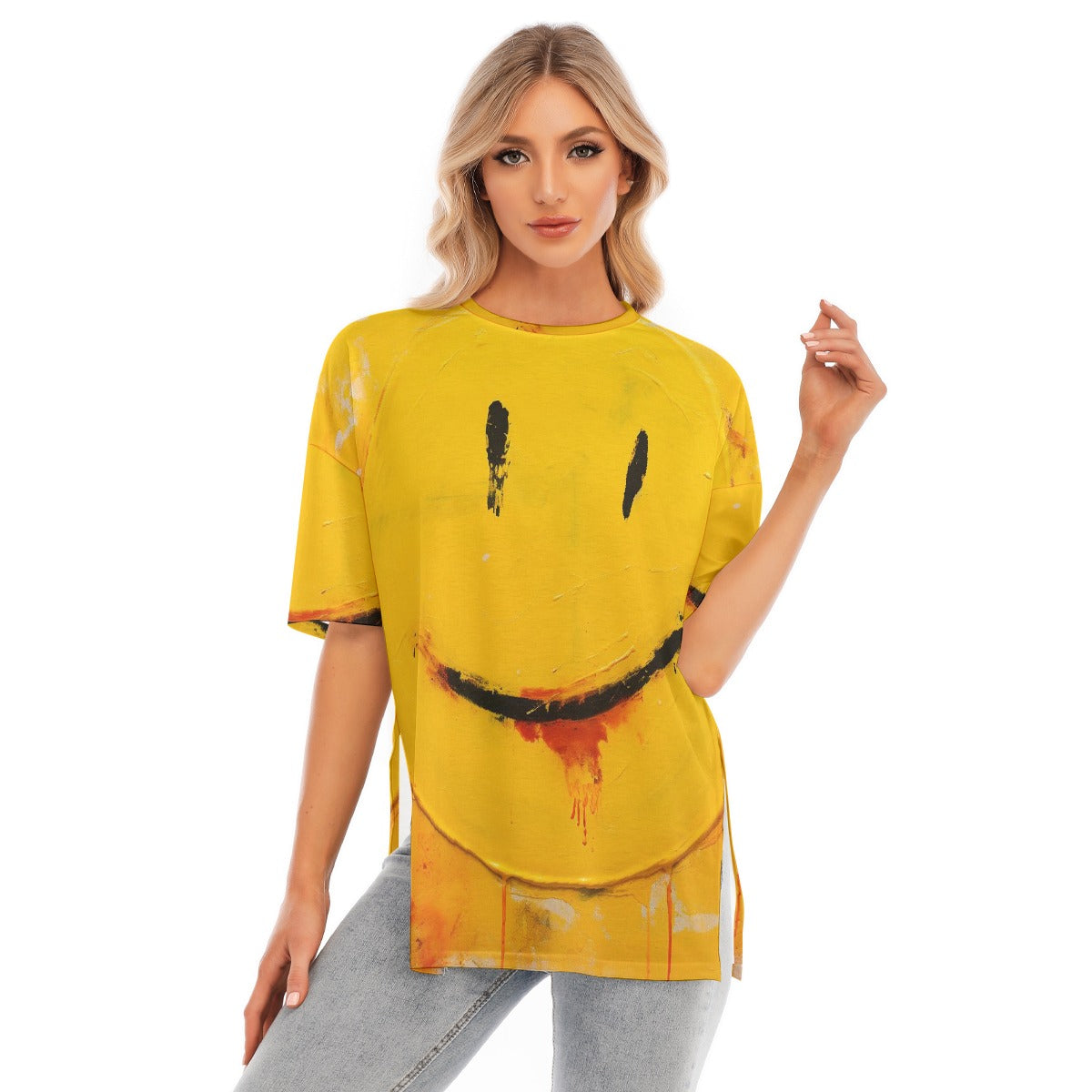 All-Over Print Women's Short Sleeves T-shirt With Hem Split
