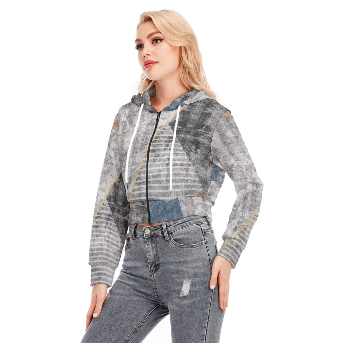 All-Over Print Women's Crop Top Hoodie With Zipper Closure