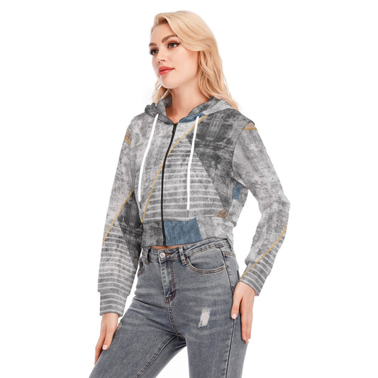 All-Over Print Women's Crop Top Hoodie With Zipper Closure