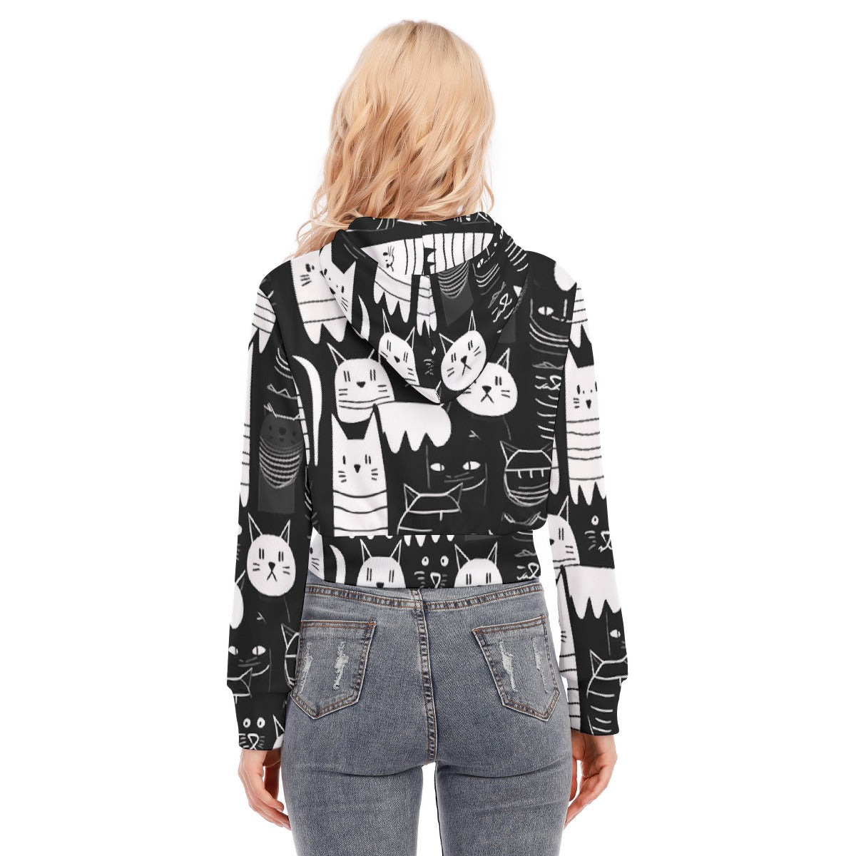 All-Over Print Women's Crop Top Hoodie With Zipper Closure
