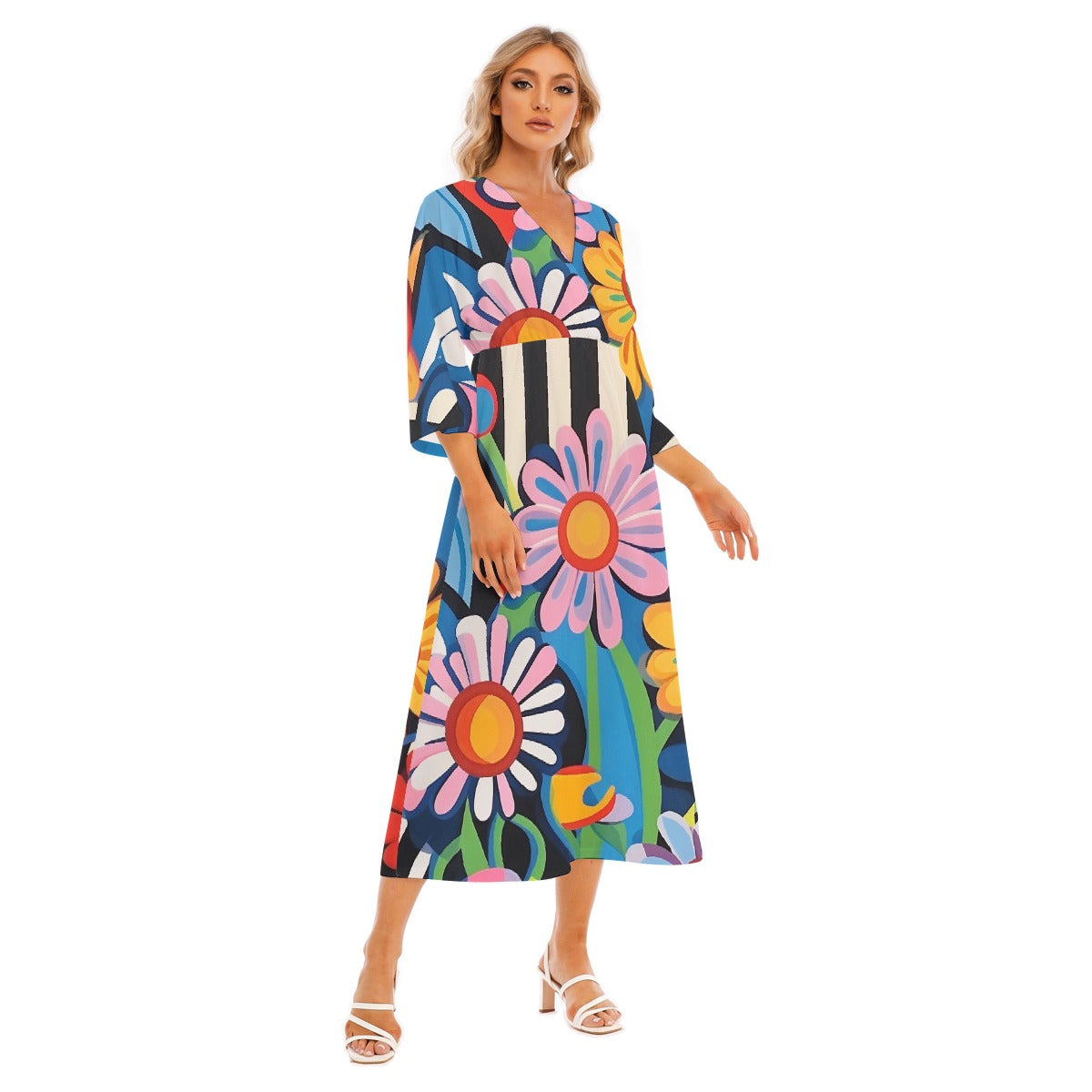 All-Over Print Women's Mid-Sleeve Long Dress