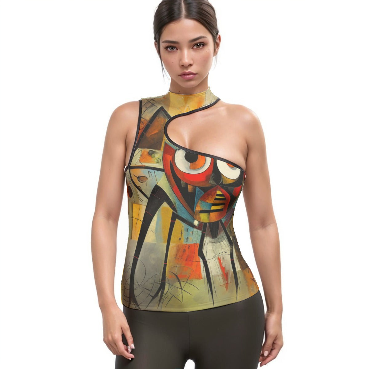 All-Over Print Women's Halter Sleeveless Asymmetrical Tank Top