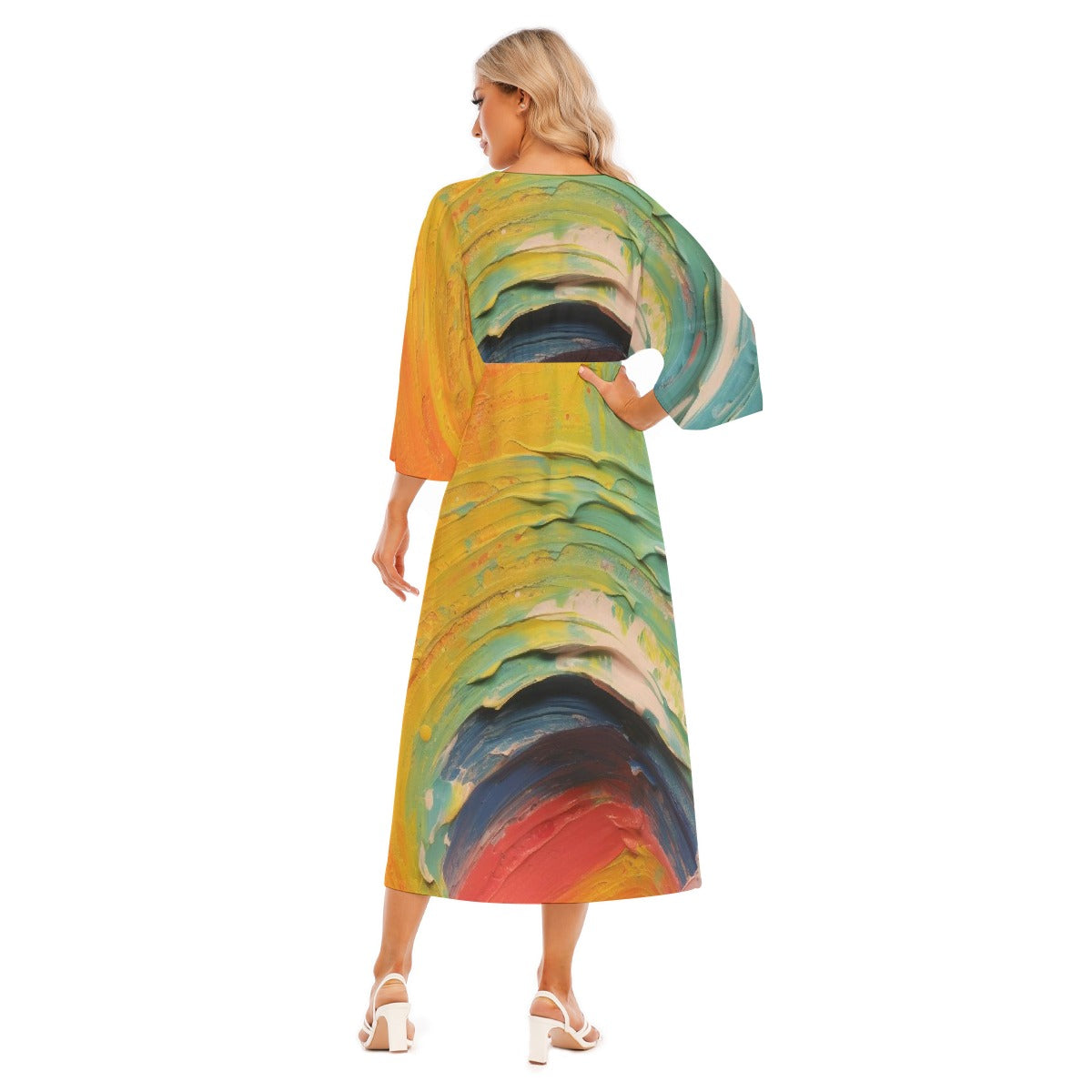 All-Over Print Women's Mid-Sleeve Long Dress