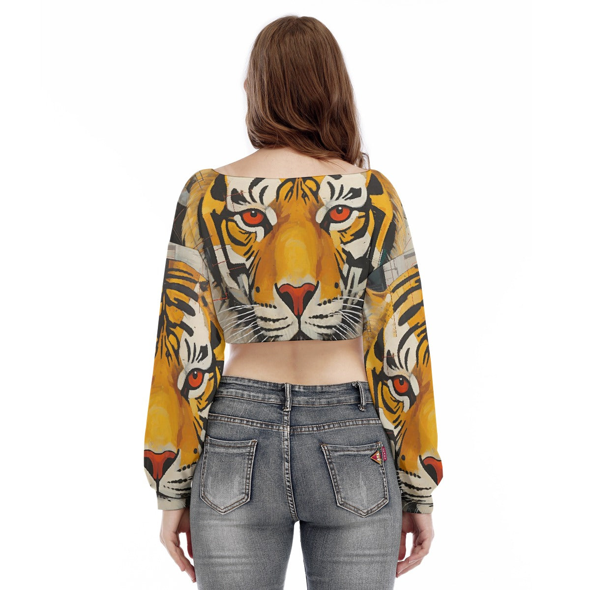 All-Over Print Women's V-neck Long Sleeve Cropped Sweatshirt