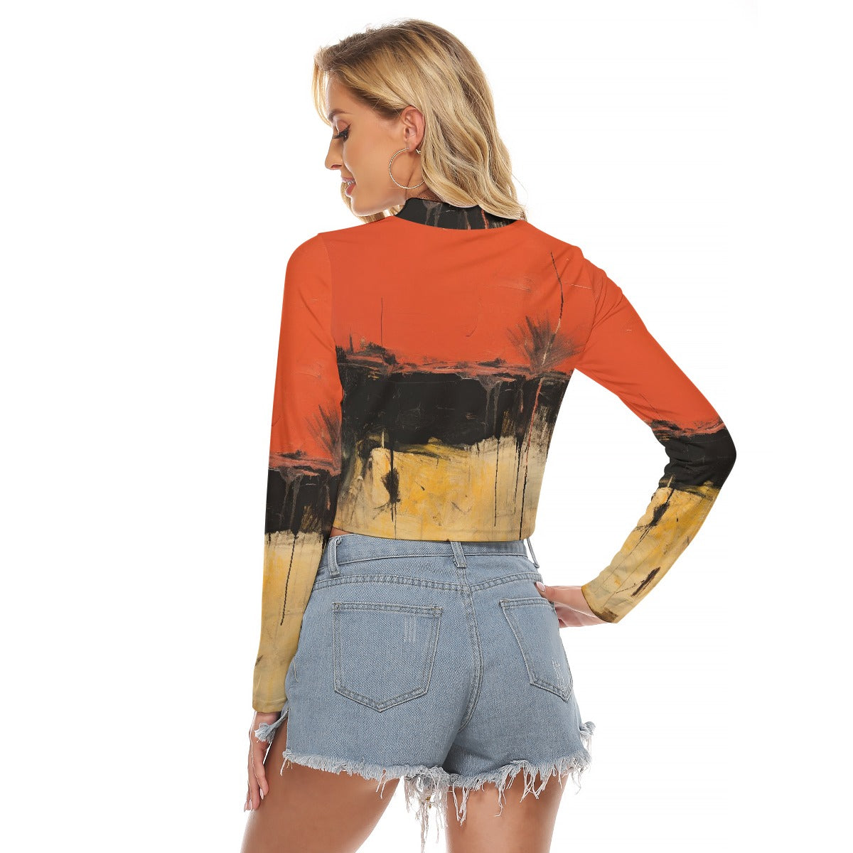 All-Over Print Women's Hollow Chest Keyhole Tight Crop Top