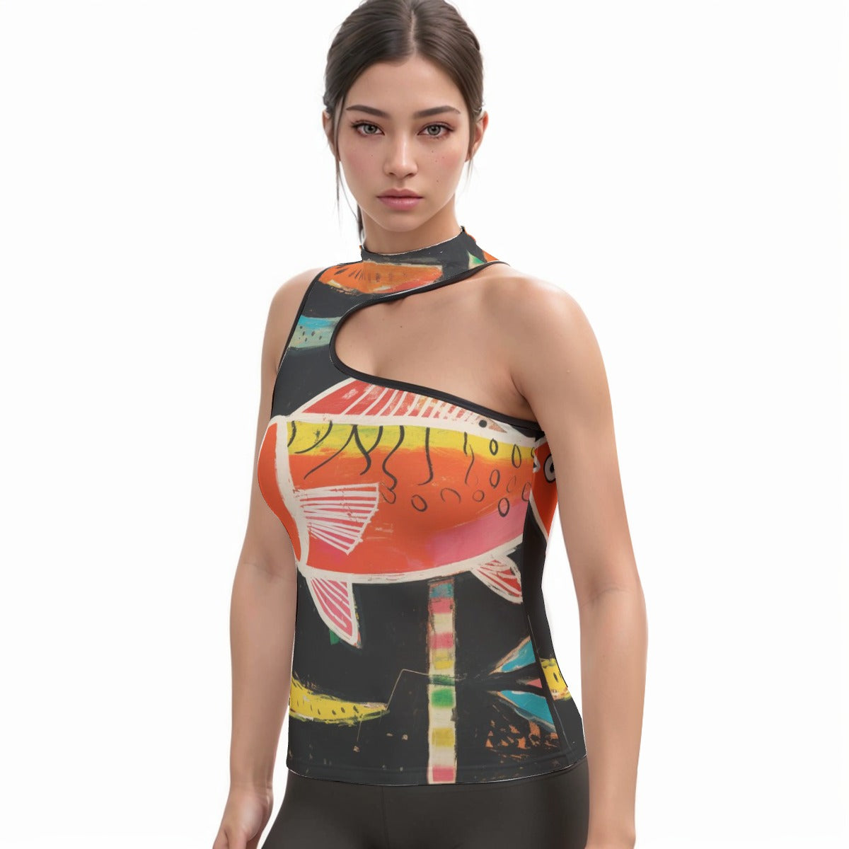 All-Over Print Women's Halter Sleeveless Asymmetrical Tank Top