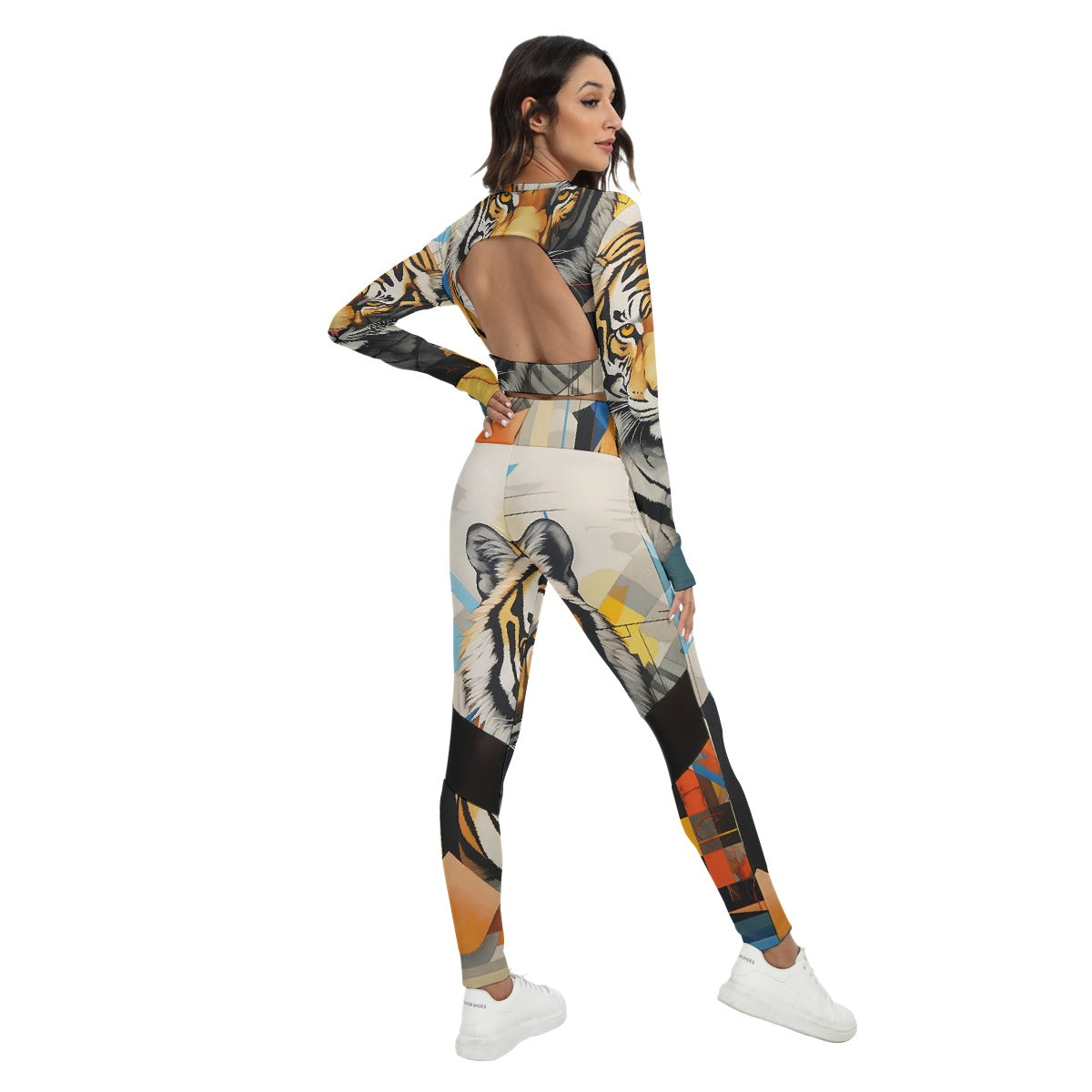 All-Over Print Women's Sport Set With Backless Top And Leggings
