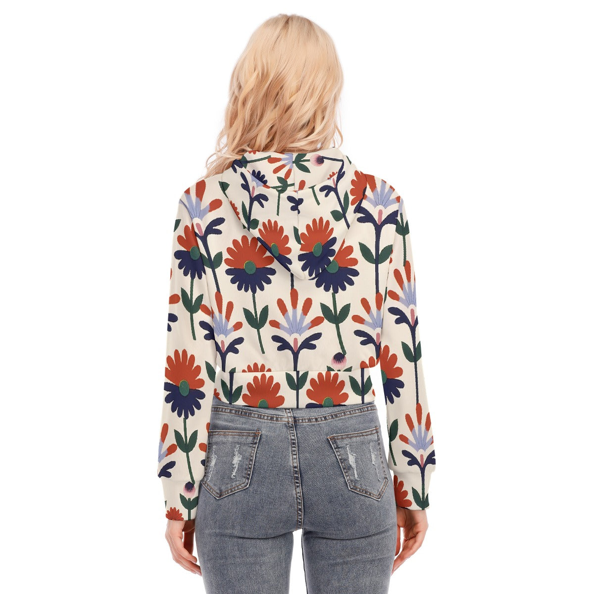 All-Over Print Women's Crop Top Hoodie With Zipper Closure