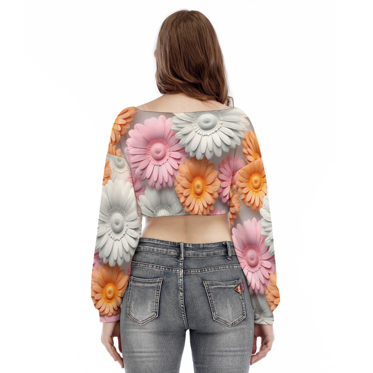 All-Over Print Women's V-neck Long Sleeve Cropped Sweatshirt
