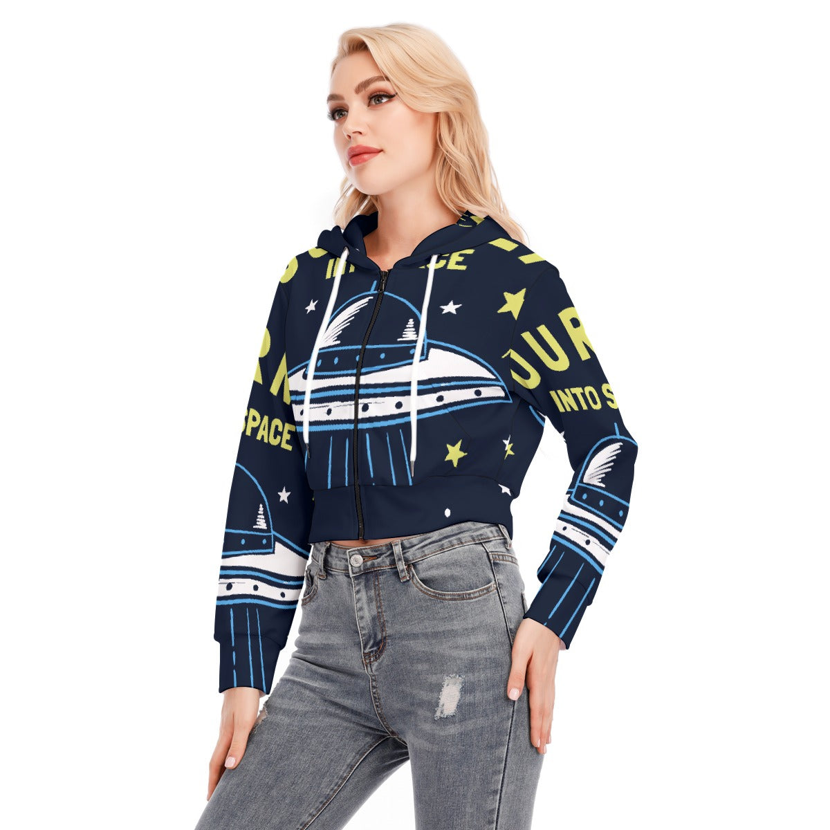 All-Over Print Women's Crop Top Hoodie With Zipper Closure
