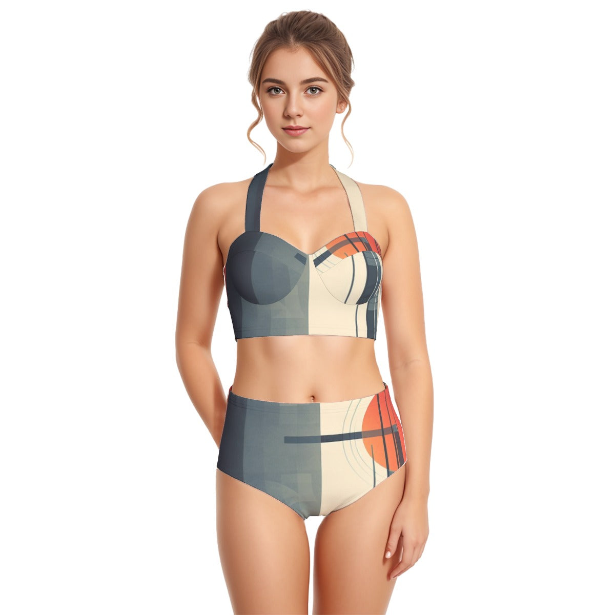 All-Over Print Women's Swimsuit Set With Halter