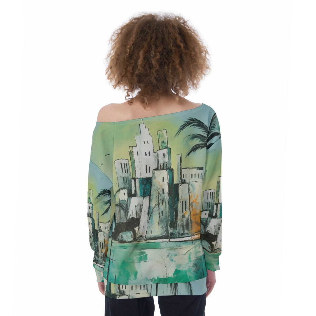 All-Over Print Oversized Women&#39;s Off-Shoulder Sweatshirt