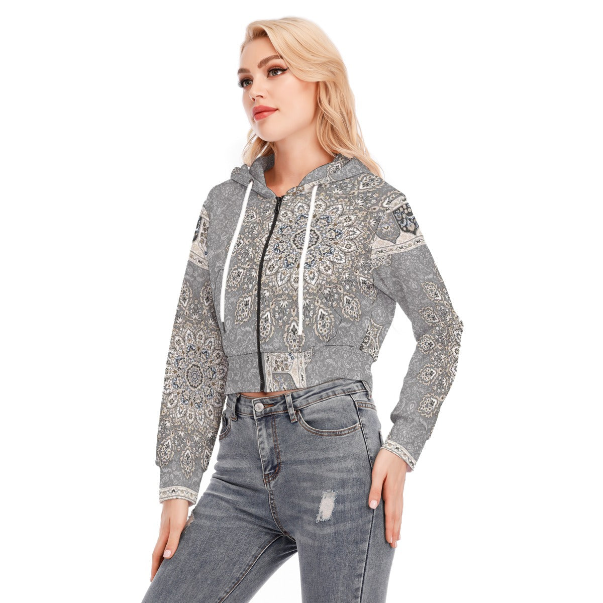 All-Over Print Women's Crop Top Hoodie With Zipper Closure
