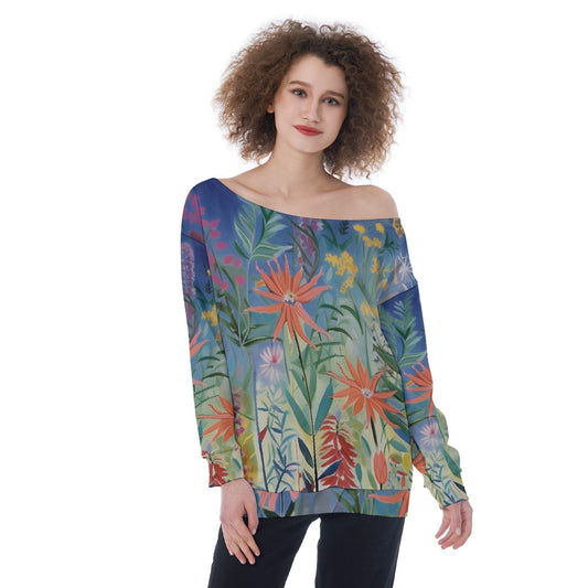 All-Over Print Oversized Women's Off-Shoulder Sweatshirt