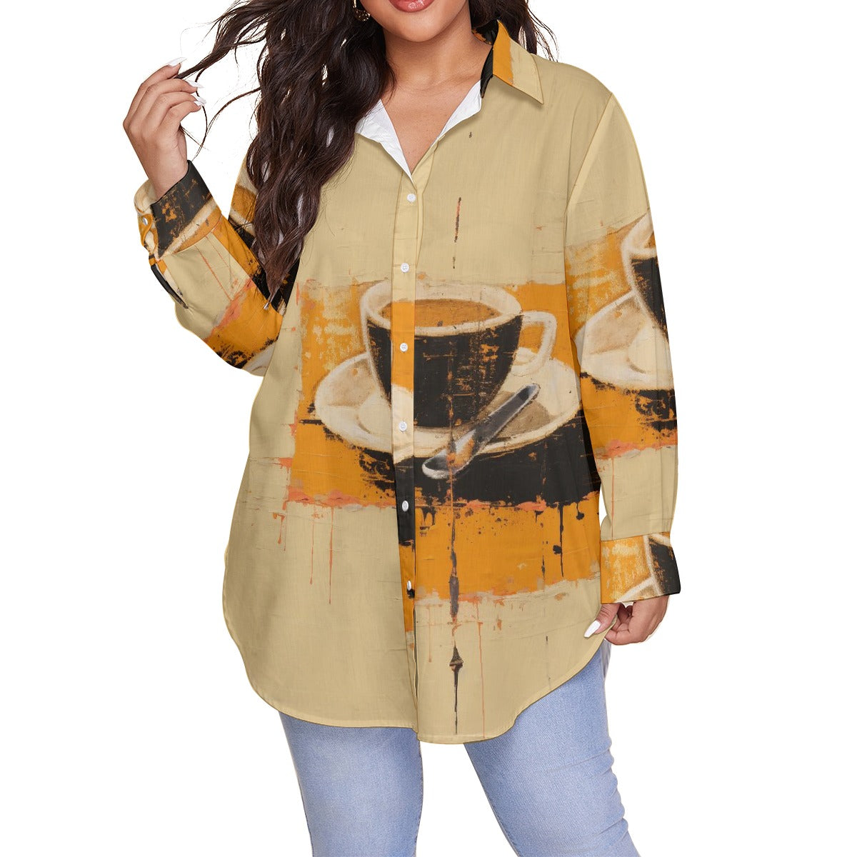 All-Over Print Women's Shirt With Long Sleeve(Plus Size)