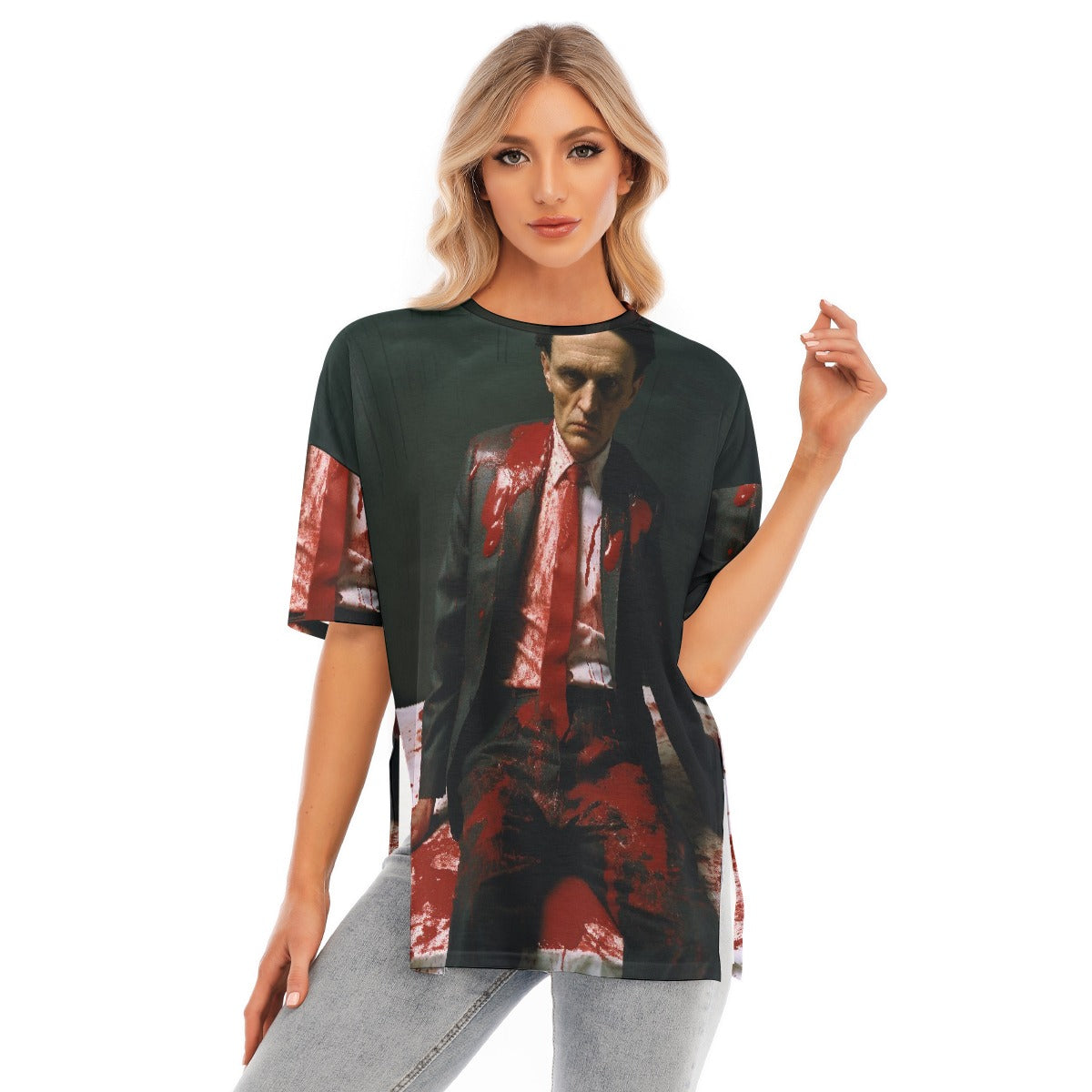 All-Over Print Women's Short Sleeves T-shirt With Hem Split