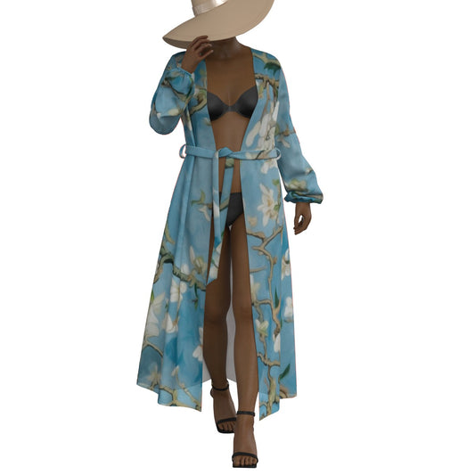 All-Over Print Women's Lace-up Chiffon Robe