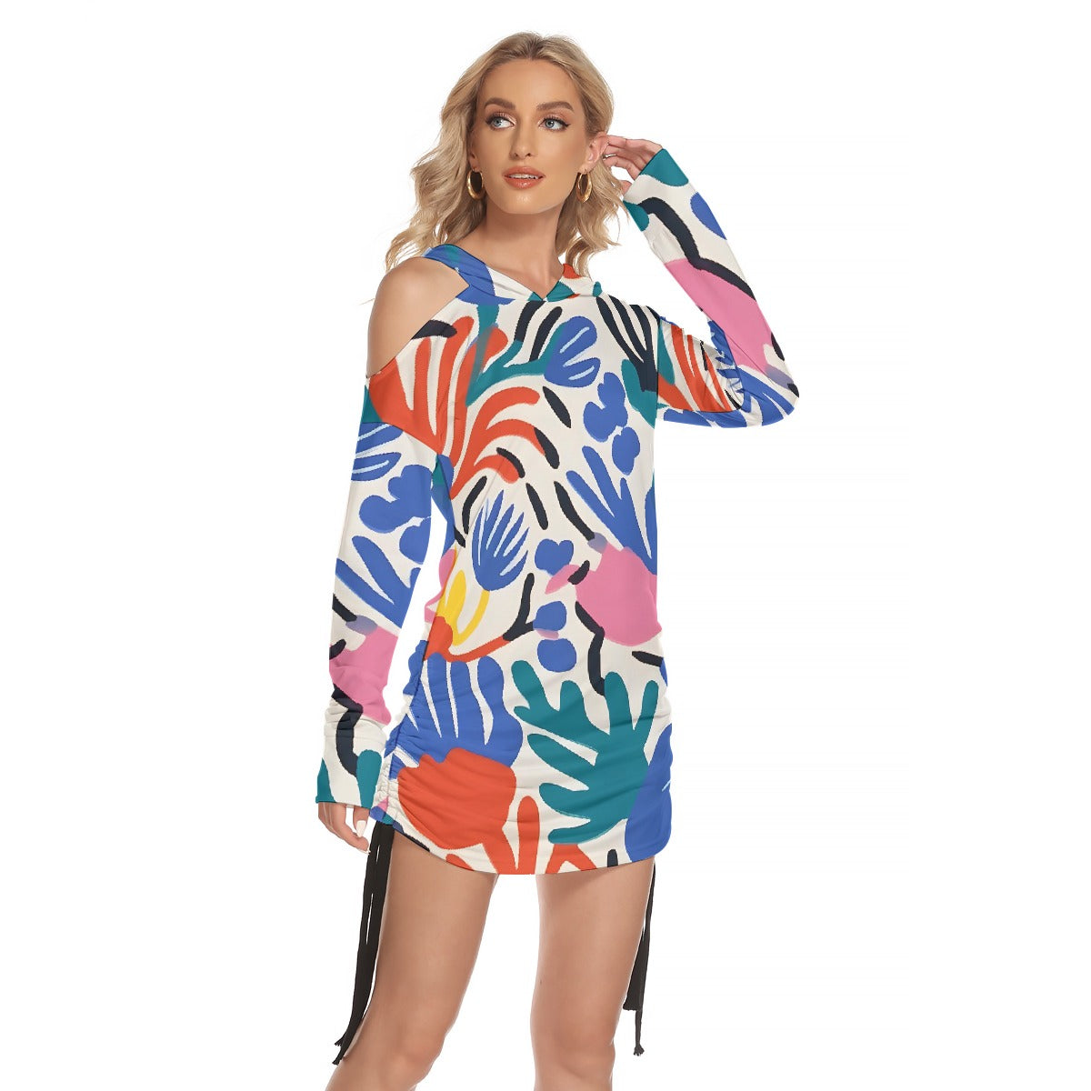 All-Over Print Women's One-shoulder Dress With Waist Shirring