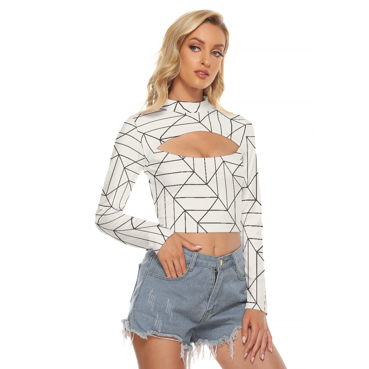 All-Over Print Women's Hollow Chest Keyhole Tight Crop Top