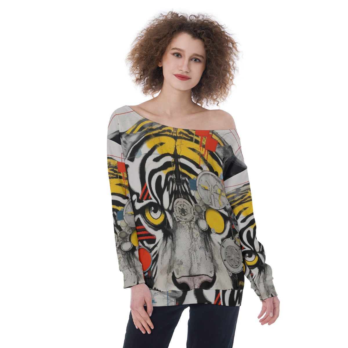 All-Over Print Oversized Women's Off-Shoulder Sweatshirt