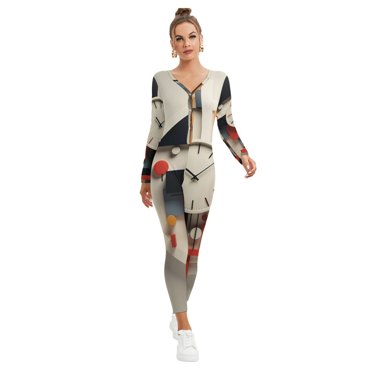 All-Over Print Women's Plunging Neck Jumpsuit