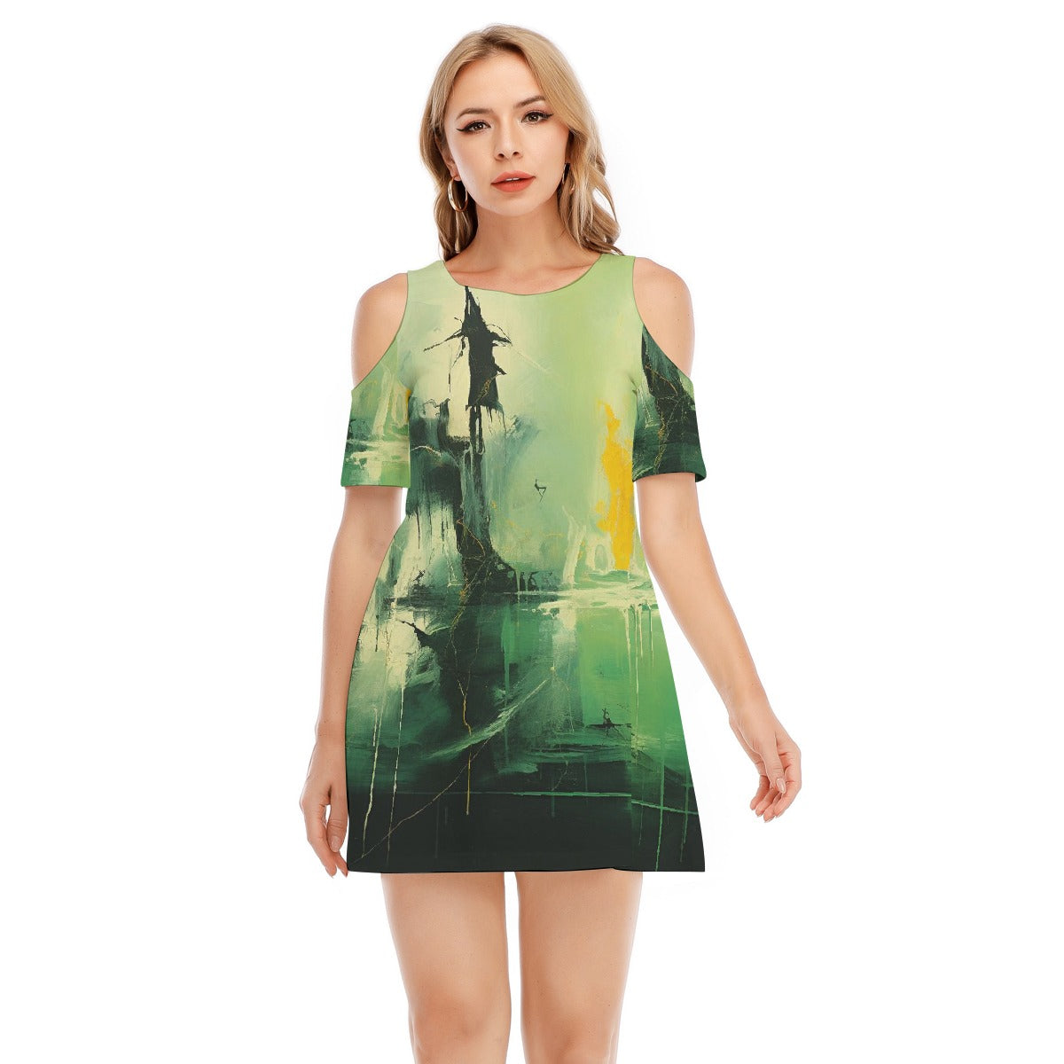 All-Over Print Women's Cold Shoulder Dress | 190GSM Cotton