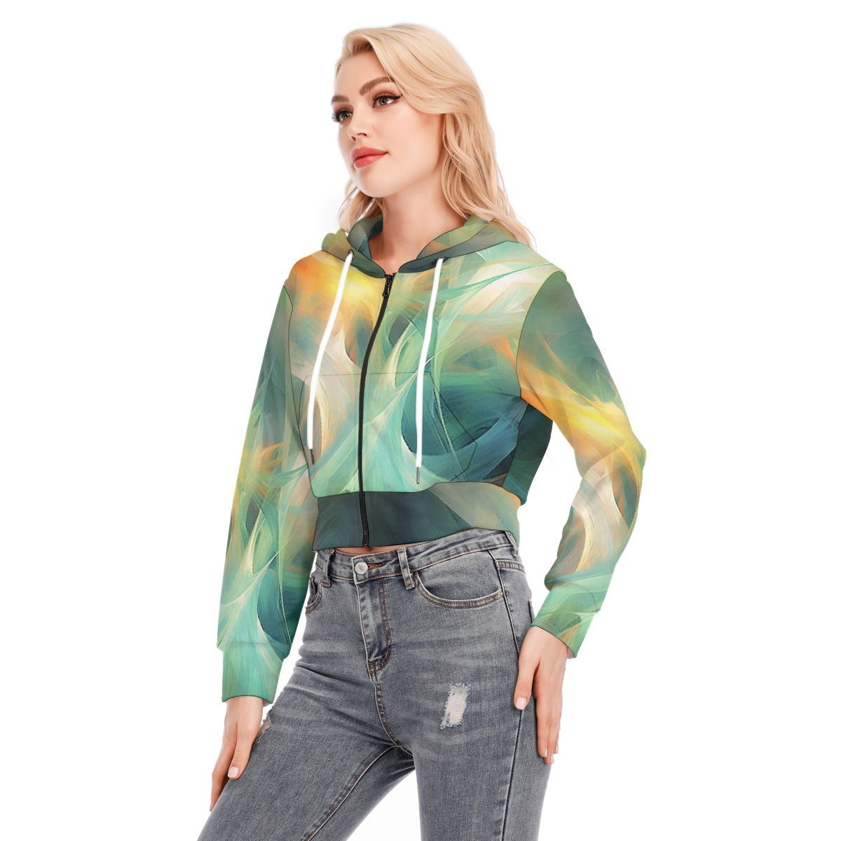 All-Over Print Women's Crop Top Hoodie With Zipper Closure