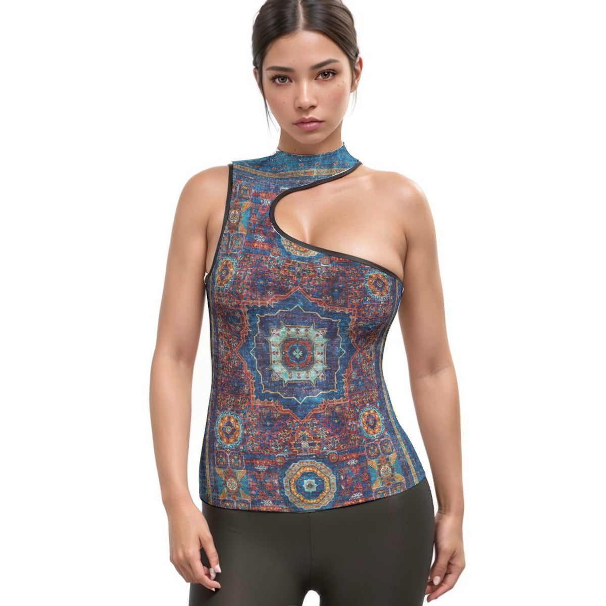 All-Over Print Women's Halter Sleeveless Asymmetrical Tank Top